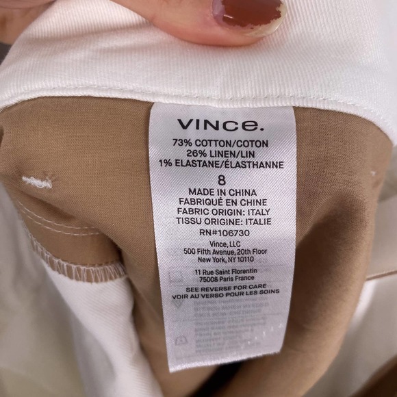 VINCE Belted Linen Blend Twill Shorts White 8 - Picture 7 of 9